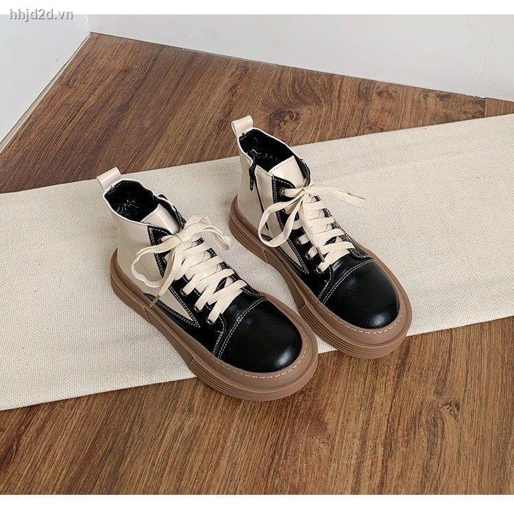 Giày bốt Martin cổ thấp chất cotton đế dày thời trang Anh Quốc mùa thu đông mới sành điệu cho nữ