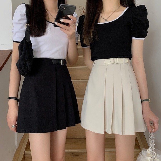 Chân Váy Xếp Ly Một Bên Chân Váy Tennis Phối Dây Thắt Lưng Khóa Cài Chất Tuyết Mưa Hàn Quốc | BigBuy360 - bigbuy360.vn