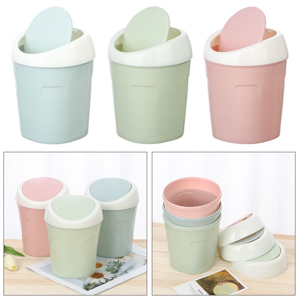 Thùng rác mini bằng nhựa có nắp nhiều màu tuỳ chọn để bàn tiện dụng