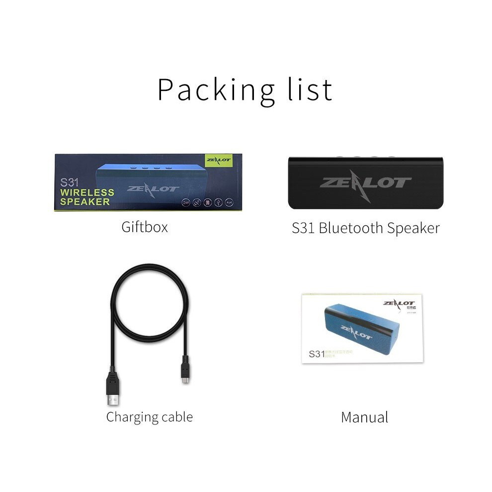 Loa Zealot S31, loa Bluetooth Âm Thanh Hifi Stereo 3D (Hỗ Trợ Thẻ Nhớ TF) - Hàng Chính Hãng