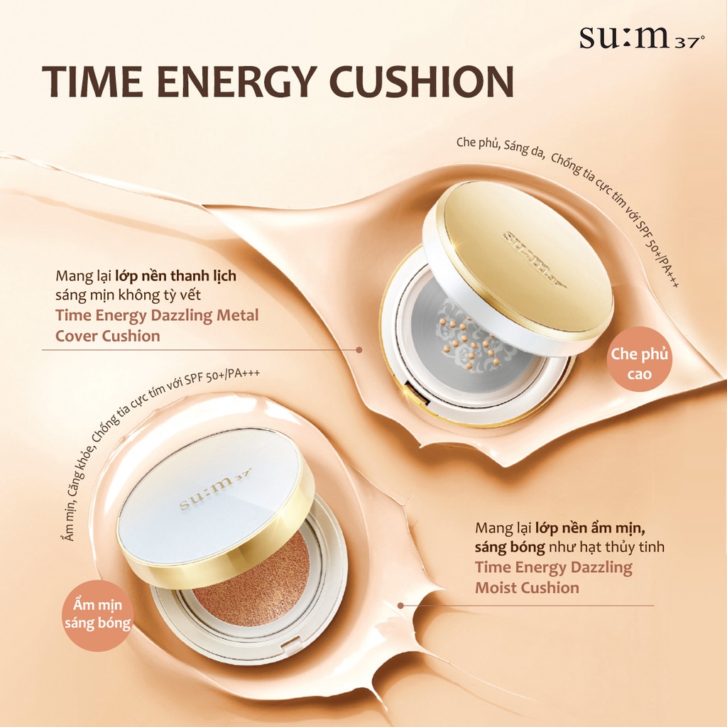 Bộ Phấn nước cho da khô Su:m37 Time Energy Dazzling Moist Cushion SPF50+/ PA+++ 50g