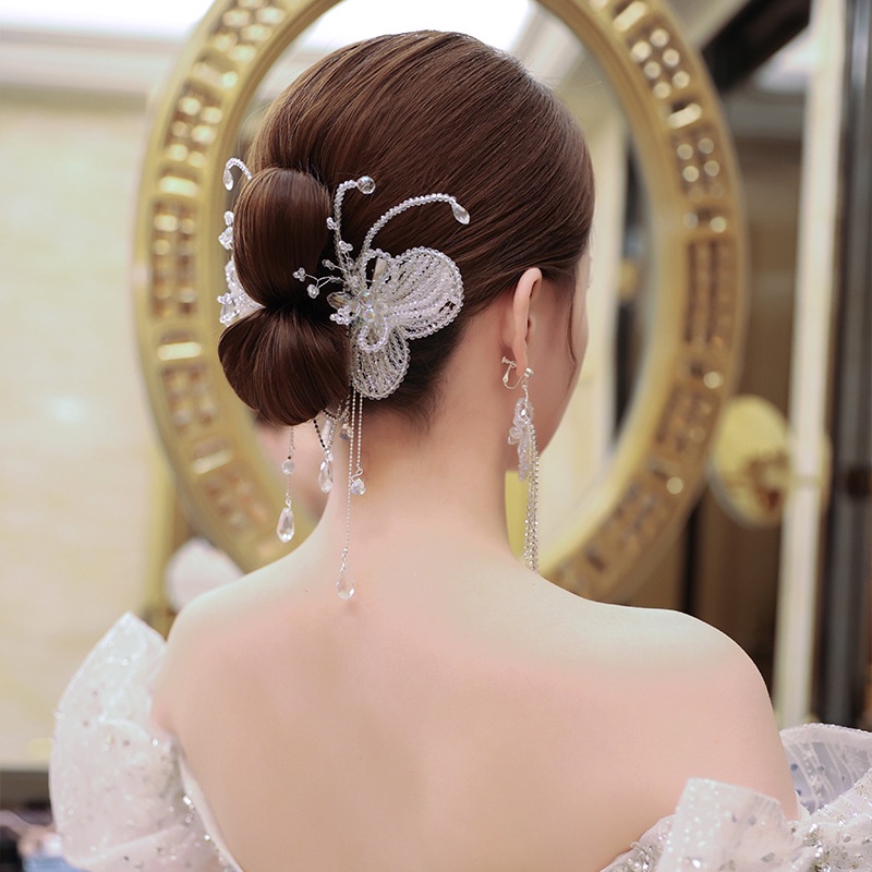 GETNOIVAS Kẹp Tóc Tua Rua Hình Bướm Phong Cách Hàn Quốc Cho Cô Dâu