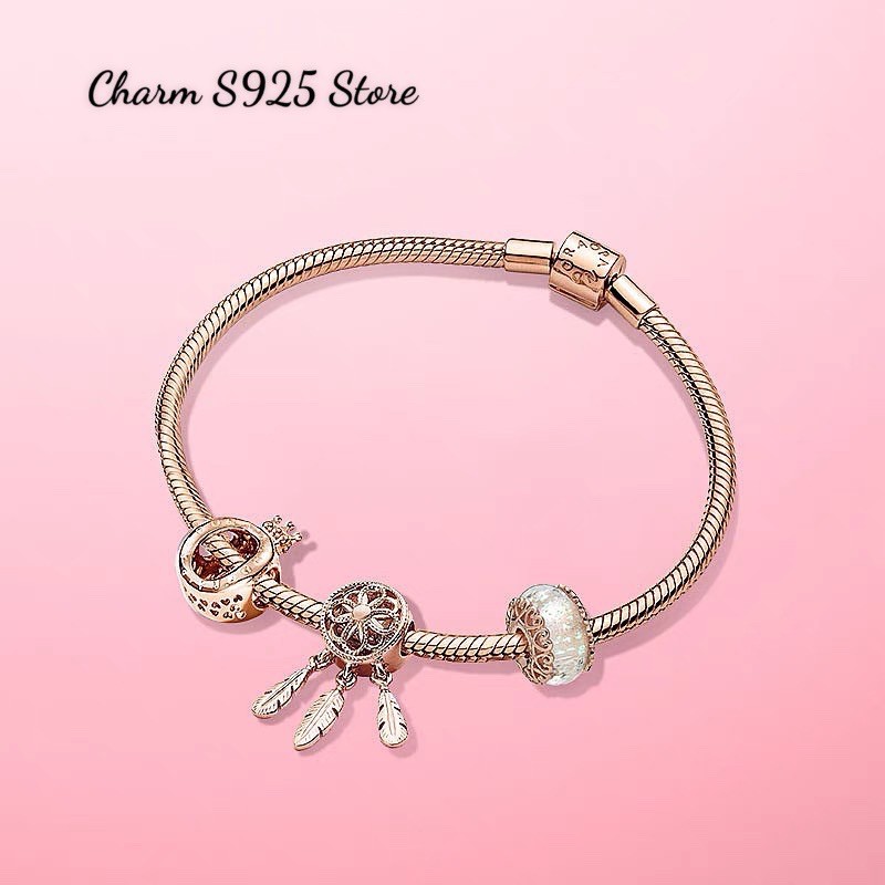 combo bộ vòng mềm + 3 hạt charm pan vàng hồng bạc s925 cao cấp