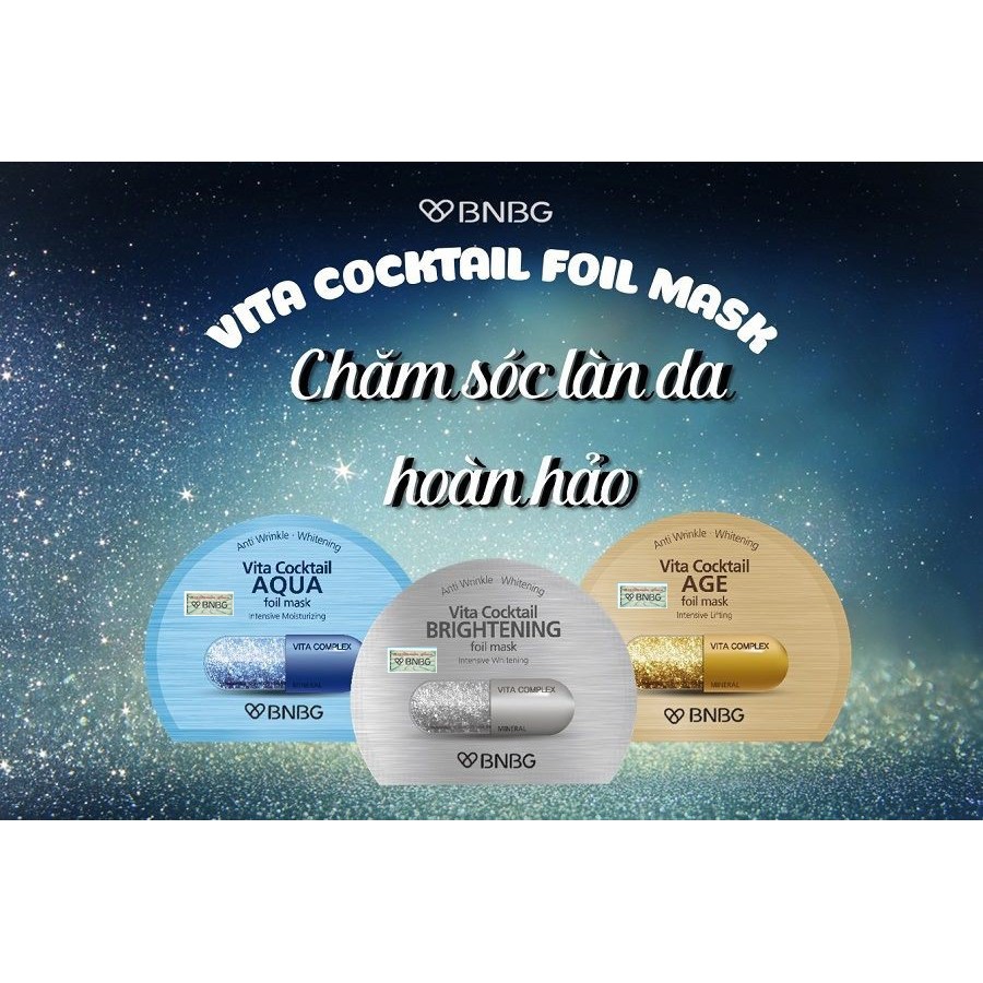 Combo 3 Mặt Nạ Lá Nguyên Khối Dưỡng Trắng Chuyên Sâu BNBG Vita Cocktail Foil Mask 30m X 3 ( Aqua, Age, Brightening)