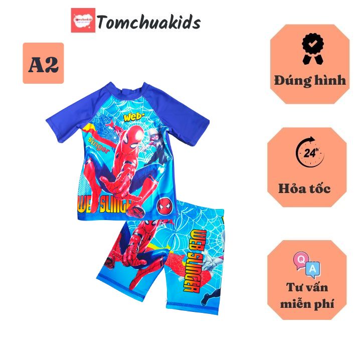 Đồ bơi bé trai hình siêu nhân nhện 10-39kg - vải thun cao cấp chuyên dùng cho đồ bơi, độ co giãn cực tốt- Tomchuakids