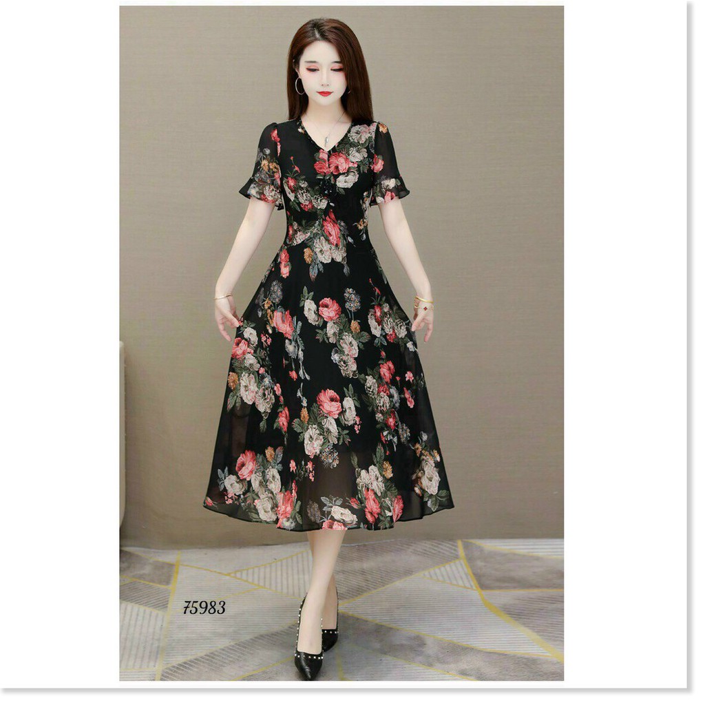 ĐẦM LỤA DÁNG XÒE HỌA TIẾT HOA VÔ CÙNG XINH THỜI TRANG KOKO MI