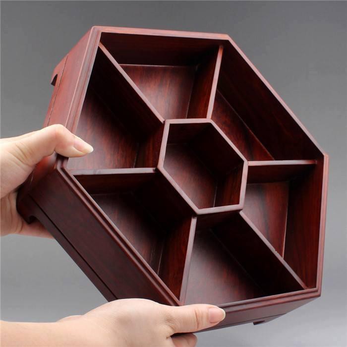 Khay Đựng Bánh Kẹo Ngày Tết bằng Gỗ Hương Cao Cấp Lục Giac Kính - khay đựng mứt tết bằng gỗ - ẢNH THỰC TẾ