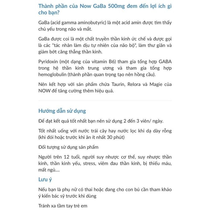 Now Food Gaba hỗ trợ chức năng thần kinh 500mg 100v | Thế Giới Skin Care