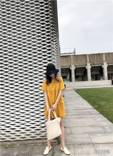 Đầm vàng babydoll tầng