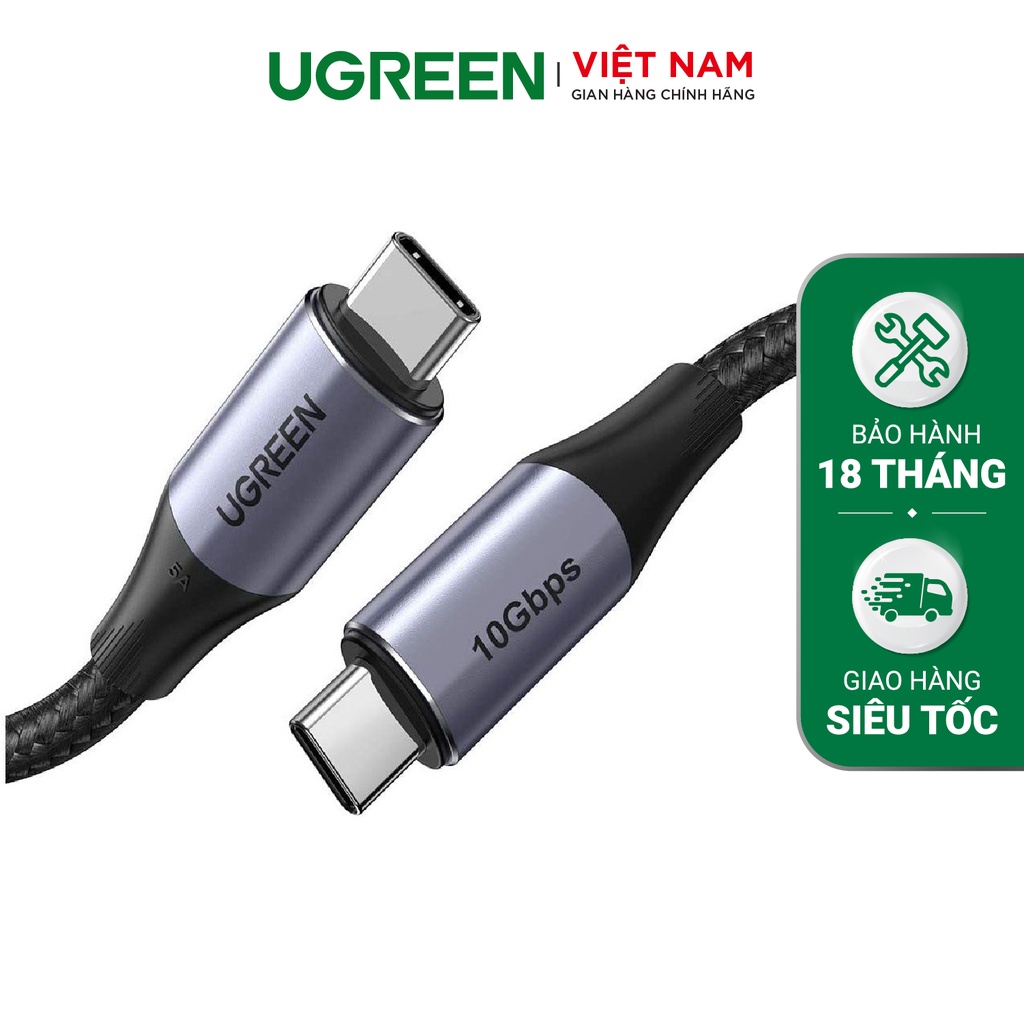 Cáp sạc nhanh UGREEN US355 Type-C sang Type-C - Sạc nhanh PD 100W Dòng 5A - Hàng chính hãng - Bảo hành 24 tháng