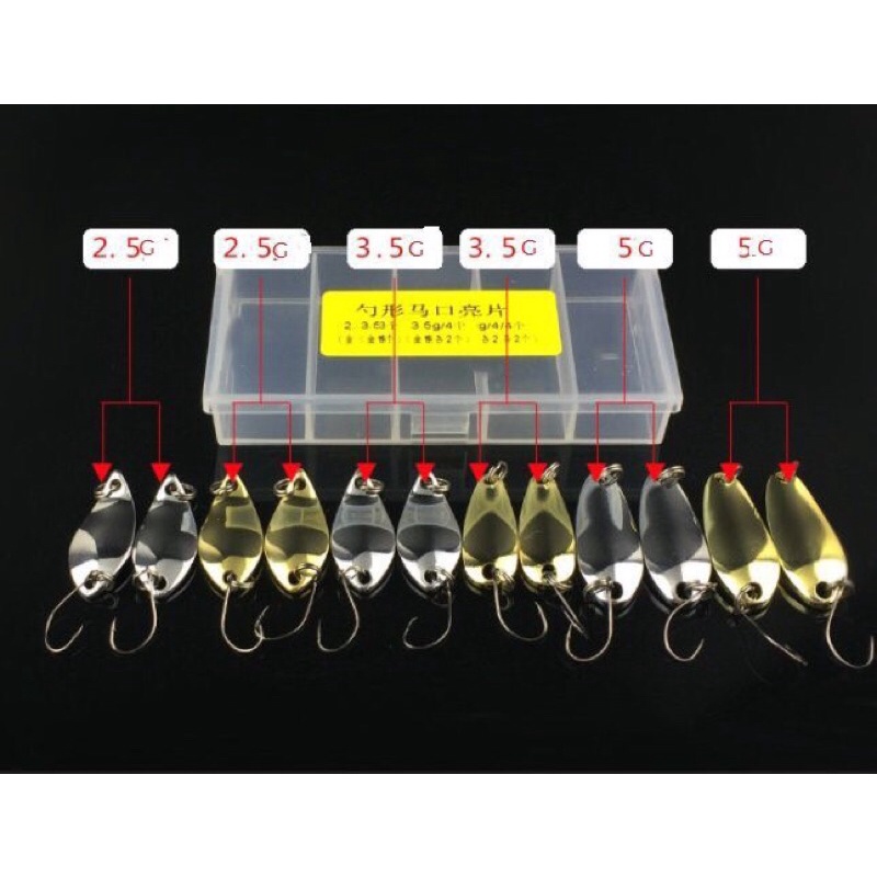 Bộ 12 mồi thìa lure suối kèm lưỡi tiện ích