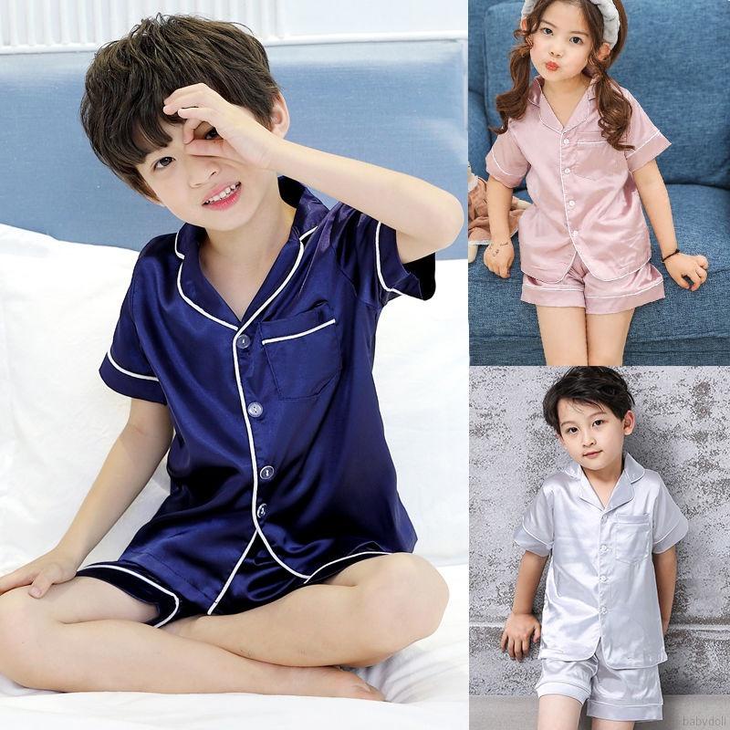 Bộ Đồ Ngủ 2 Món Áo Tay Dài + Quần Dài Màu Sắc Đơn Giản Dành Cho Bé 4-10 Tuổi