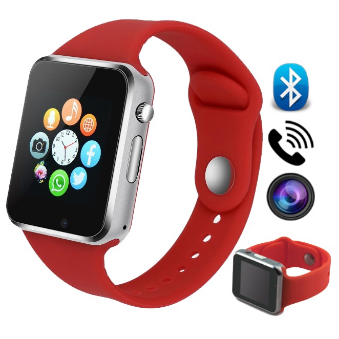 Đồng hồ thông minh Smart Watch màu Đỏ gắn sim nghe gọi độc lập
