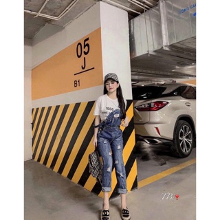 Quần yếm jean nữ baggy rách MSY51