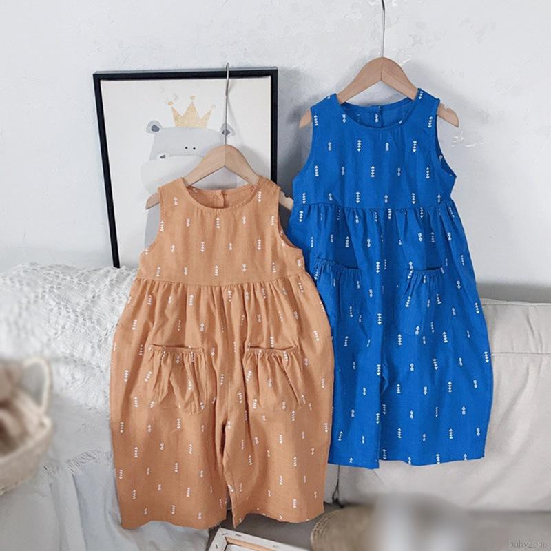 Bộ Áo Liền Quần Sát Nách Dáng Rộng Trẻ Trung Phong Cách Hàn Quốc Cho Bé Gái