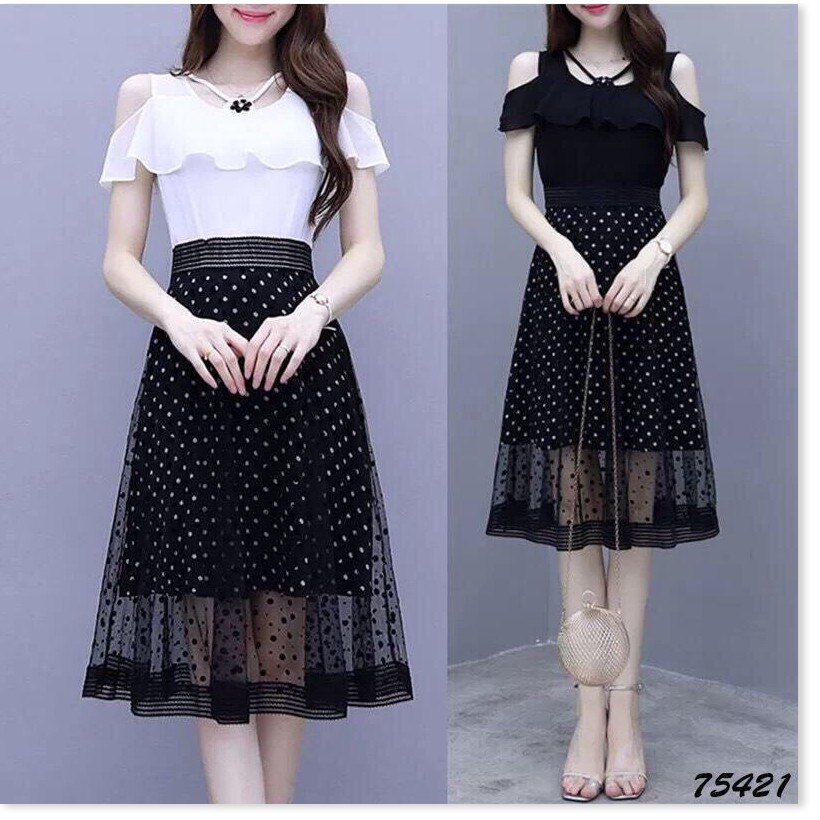Đầm xòe tay con rớt vai siu xinh cho các nàng HP