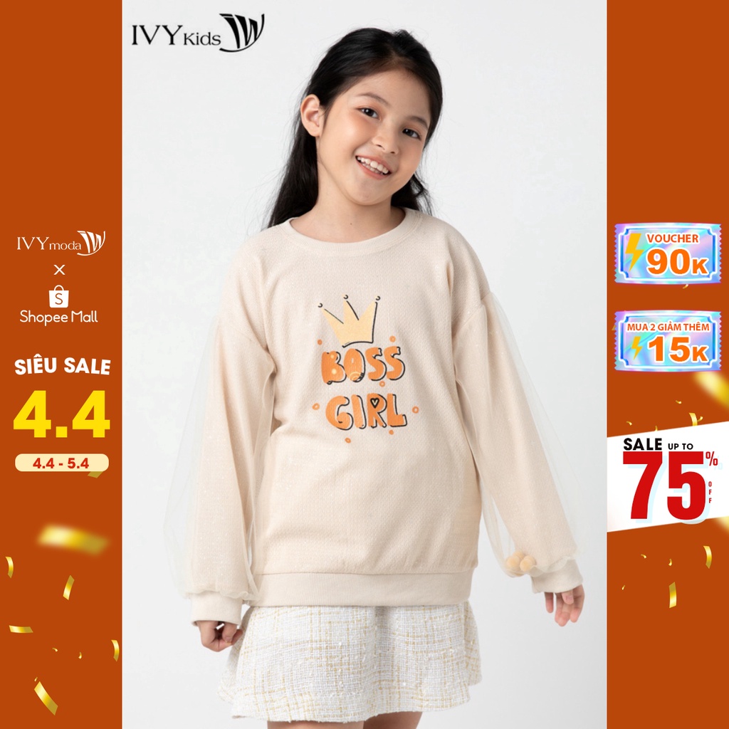 [NHẬP WABRTL5 GIẢM 10% TỐI ĐA 50K ĐH 250K ]Áo thun Boss Girl phối lưới bé gái IVY moda MS 58G1446