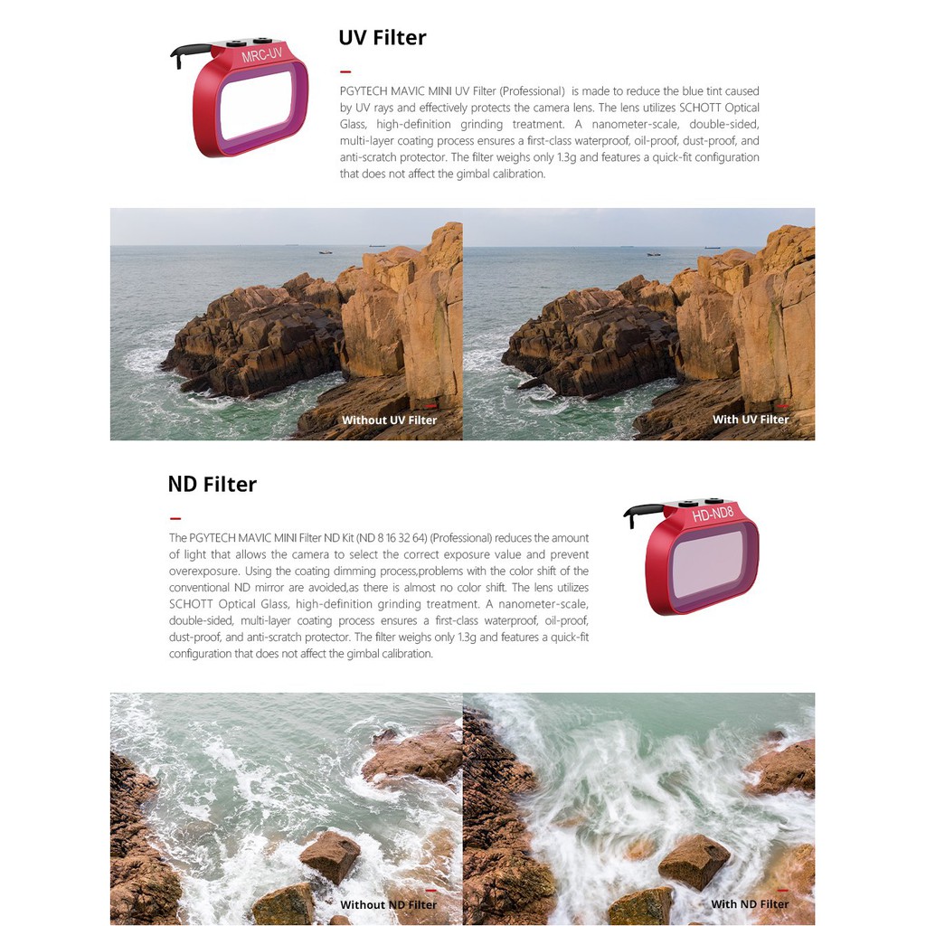 Combo filter ND Mavic Mini - PGYtech - professional - Cao cấp - Giúp giảm độ sáng lóa của ánh mặt trời