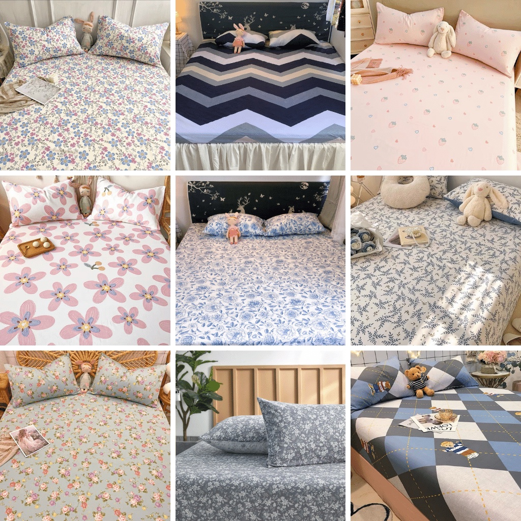 Bộ ga giường và vỏ gối cotton 100%, ga gối cotton thoáng mát thấm hút mồ hôi tốt miễn phí bo chun -SHOP VU THI THOM