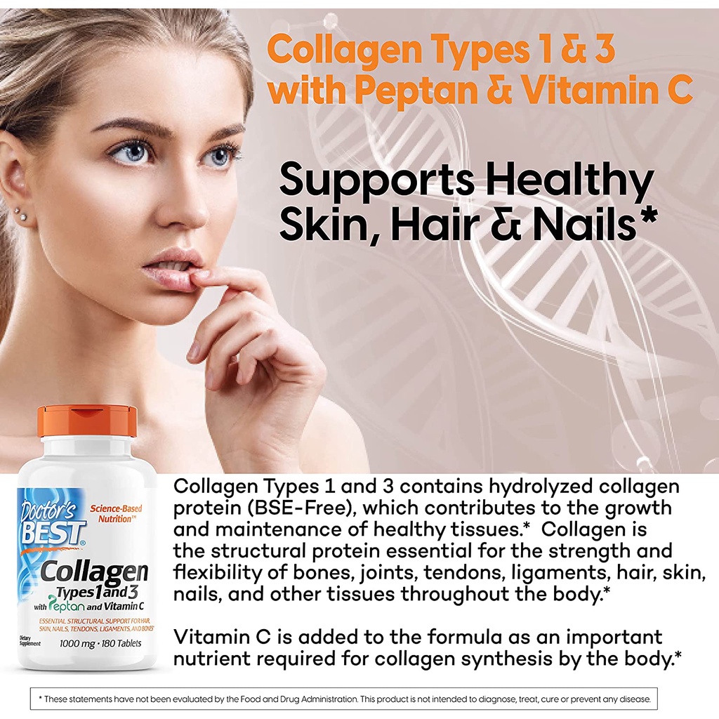 Viên Doctor's Best Collagen Types 1 and 3 with Peptan 180 viên 1000mg