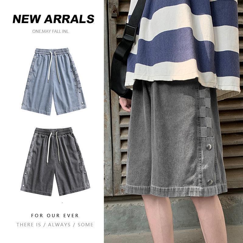 ✨Spot Ins✨Quần Short Denim Mỏng Dáng Rộng Phong Cách Hip Hop Hồng Kông Thời Trang Hè Cá Tính Dành Cho Nam 2022