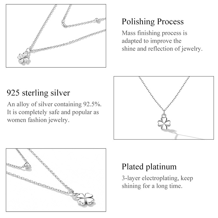 Vòng cổ Bamoer bạc 925 mặt cỏ thời trang cho nữ