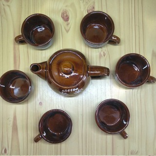 Bộ bình trà gốm sứ mini 7 món hoa văn coffee