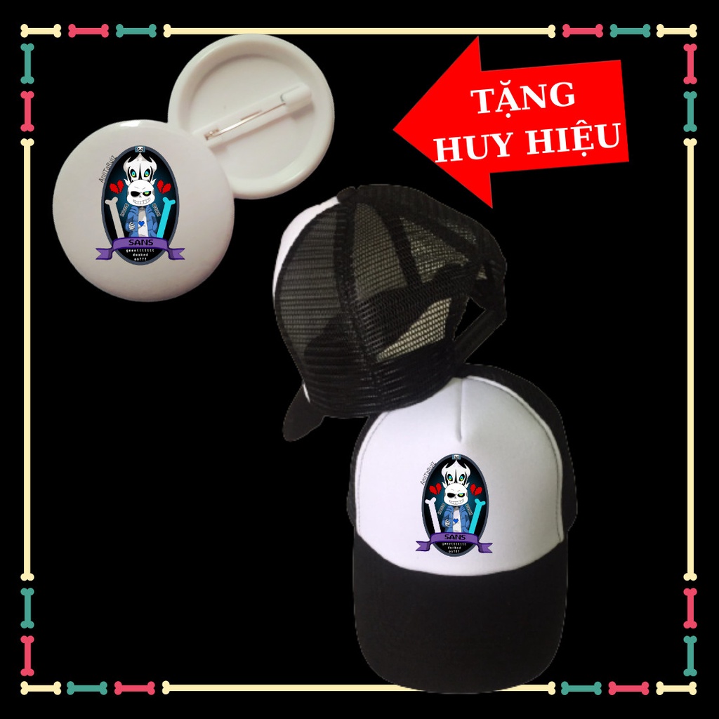 Mũ lưỡi trai in hình Sans Undertale siêu ngầu cho trẻ em đủ màu Tặng HUY HIỆU Sans
