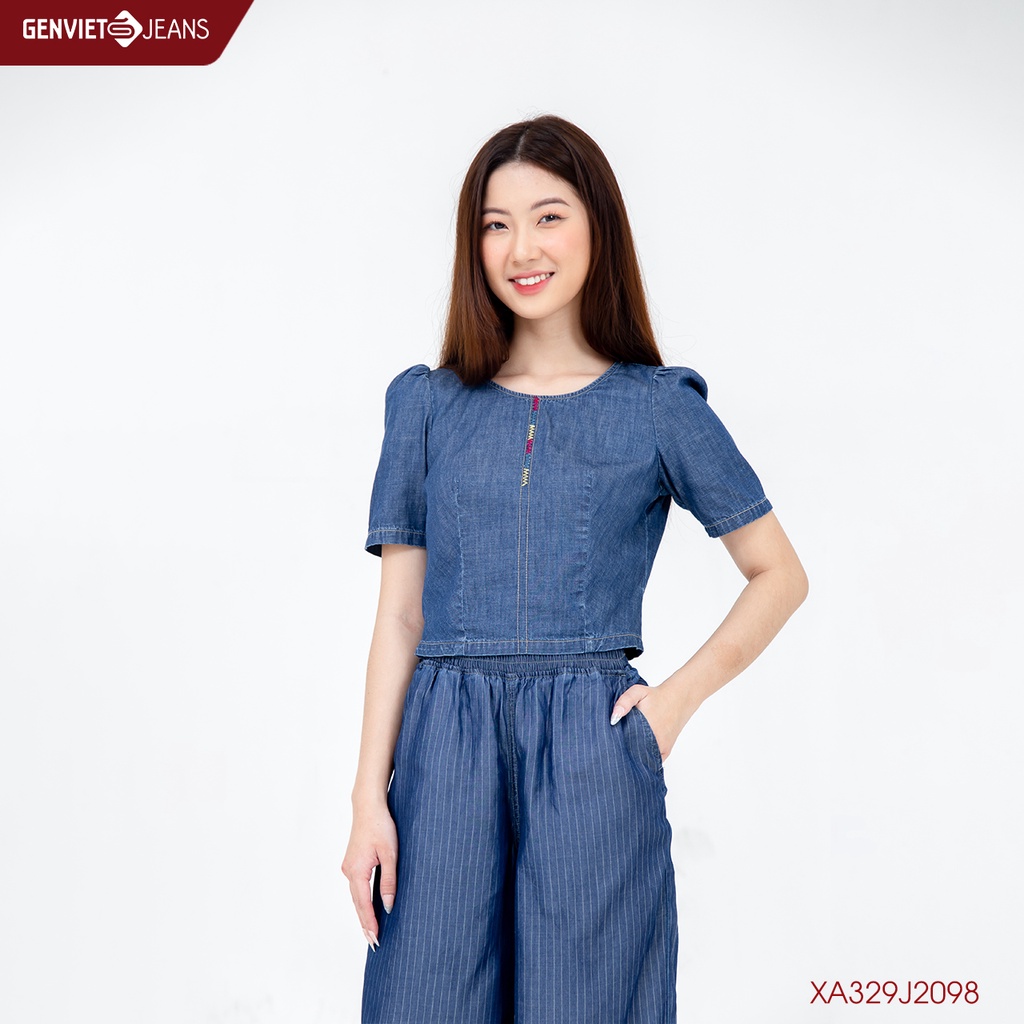 Áo Sơmi Nữ Jeans Cộc Tay GENVIET XA329J2098