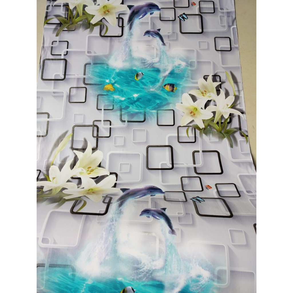 Decal giấy dán tường cá và hoa khổ 45cm keo sẵn giá 1 mét dài