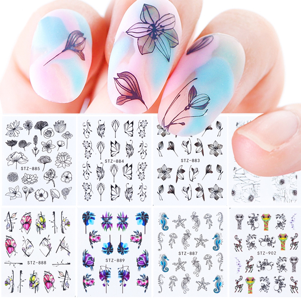 Miếng dán trang trí móng nghệ thuật hình hoa và bướm xinh xắn