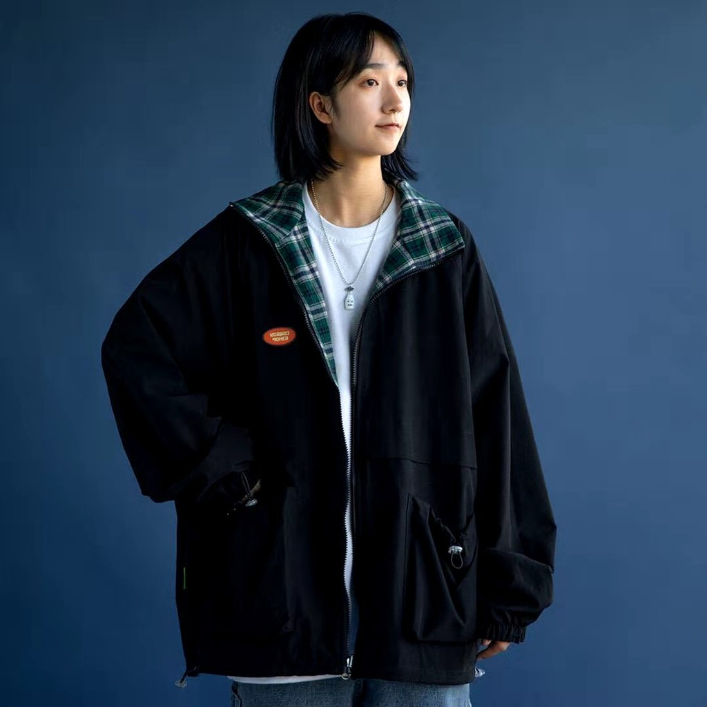 Áo khoác form rộng họa tiết caro phong cách Hàn Quốc trẻ trung cho nam nữ