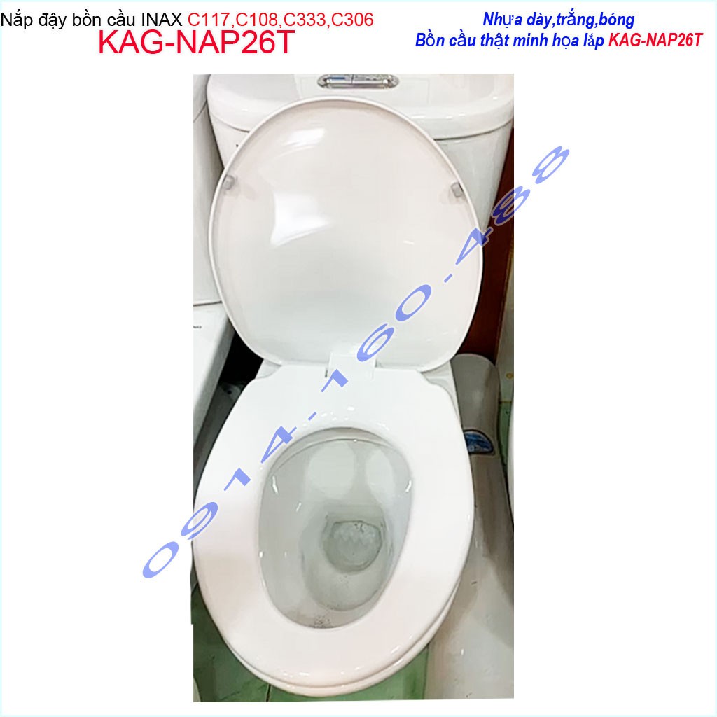 Nắp đậy bồn cầu KAG-NAP26T Inax cho C117, C306, C108, nắp bồn cầu 2 khối nhựa dày trắng bóng đẹp