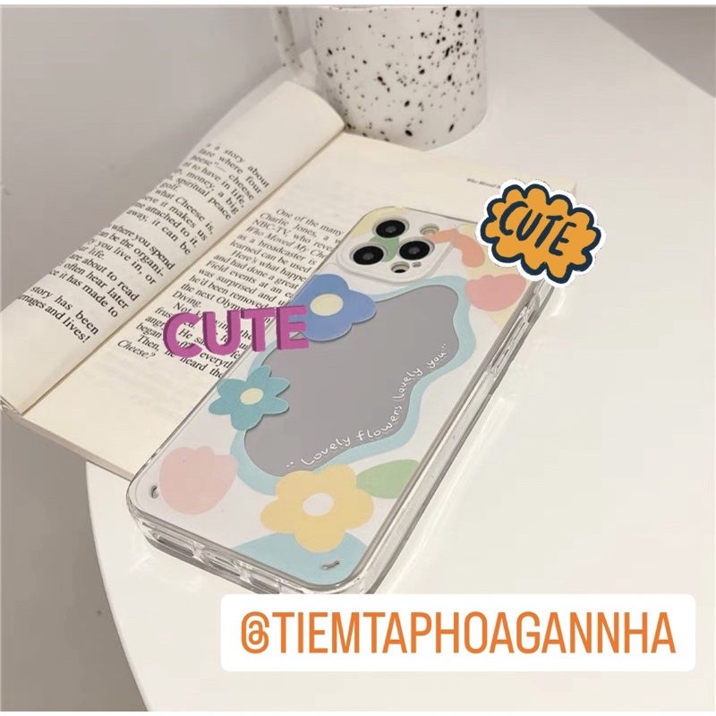 Ốp lưng iphone gương viền hoa lá tone màu mát mẻ
