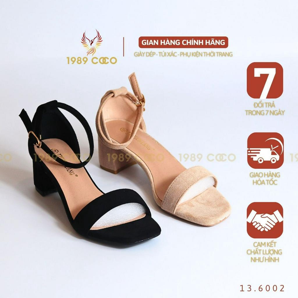 Giày cao gót nữ sandan 1989 COCO, da nỉ mũi vuông đế vuông 5p 6002