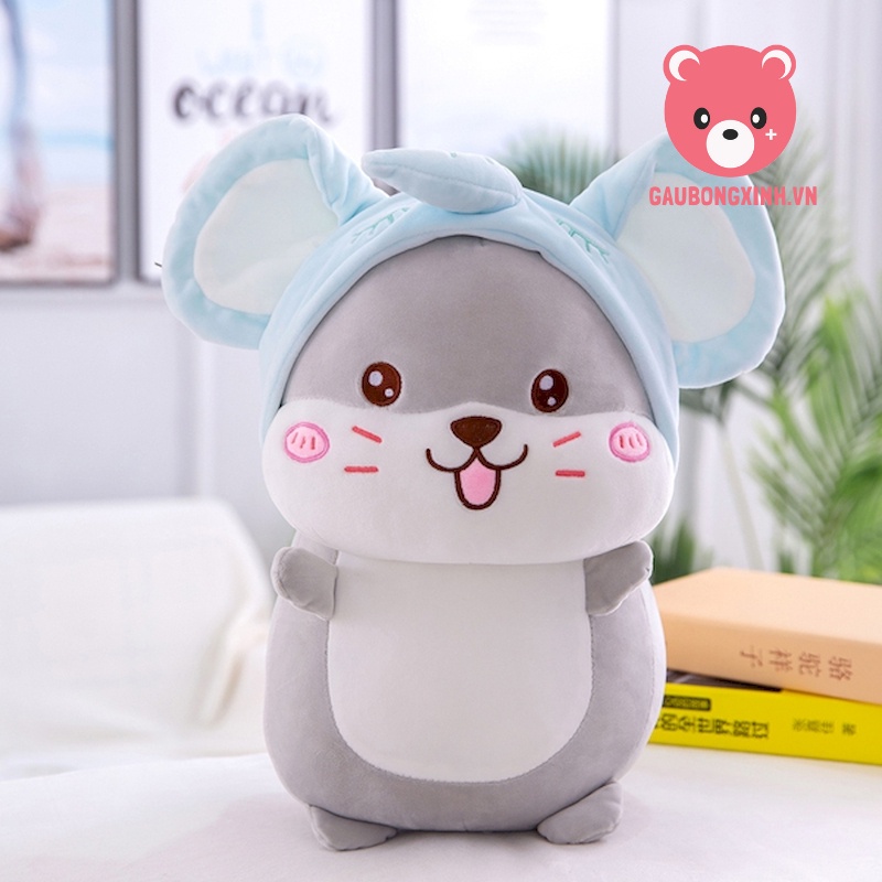 Gấu Bông Chuột Hamster Đáng yêu, Thú nhồi bông Chuột Đội Mũ Siêu cute, Quà tặng đồ chơi ý nghĩa