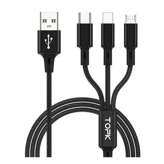 Dây cáp sạc topk an20 3 trong 1 , nhiều cổng sạc usb micro type c lightning dài 1.2m