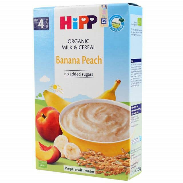 (4M+) Bột ăn dặm HiPP sữa Chuối, Đào - 250g