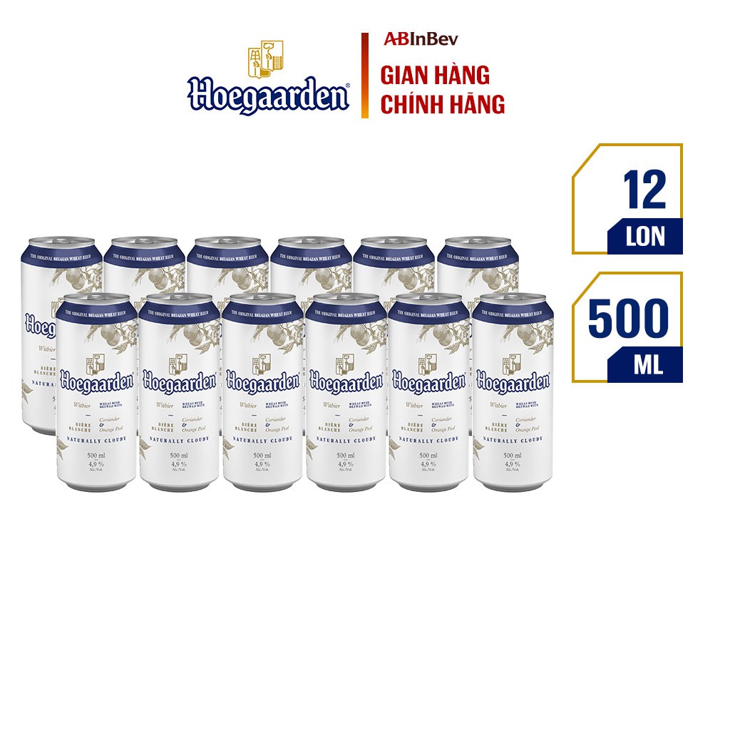 Bia Bỉ Hoegaarden Original lúa mì chính hiệu thùng 12 lon (500ml/lon)