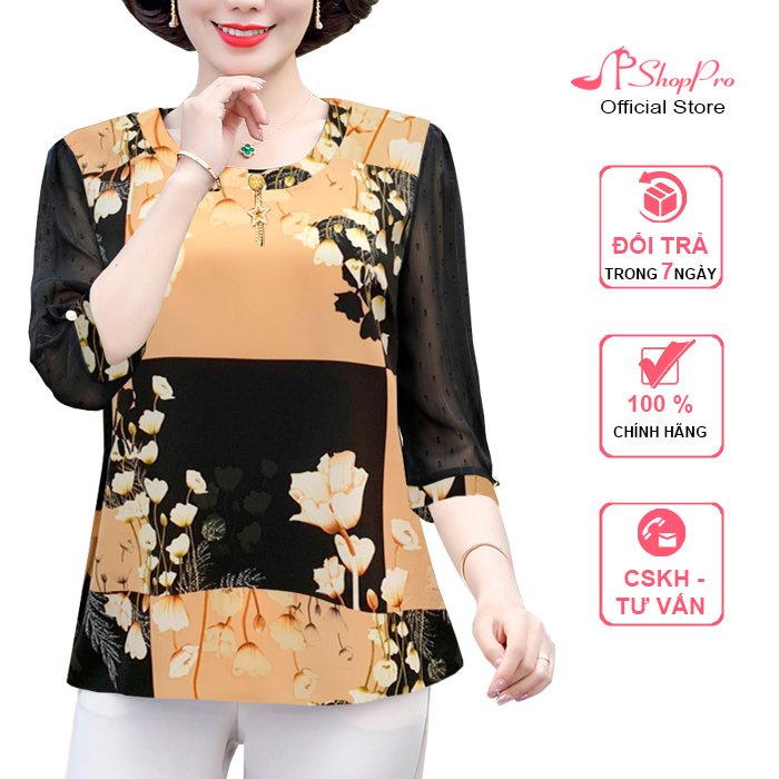 SHOPPRO - THỜI TRANG TRUNG NIÊN - ÁO SƠ MI QUÝ BÀ KIỂU ÁO SƠ MI HỌA TIẾT HOA SANG TRỌNG PHỐI PHỤ KIỆN SAO RƠI 3A17 3A21
