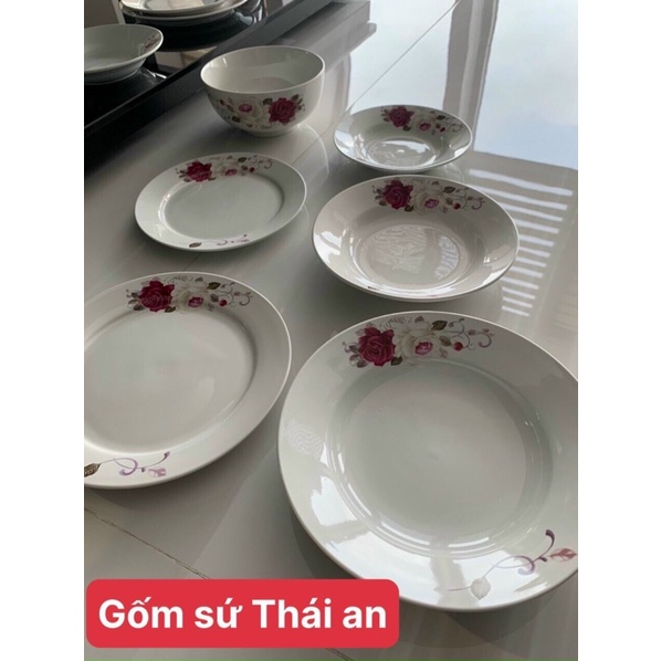 Bộ Bát Đĩa Hoa Hồng Đỏ Trắng mẫu mới