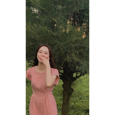 Đầm linen midi cột dây sau