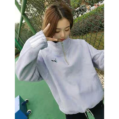 (Sẵn L, 2XL) Áo sweater nỉ unisex nam nữ cổ cao kéo khóa có lót lông ấm mặc đông phong cách thể thao ulzzang