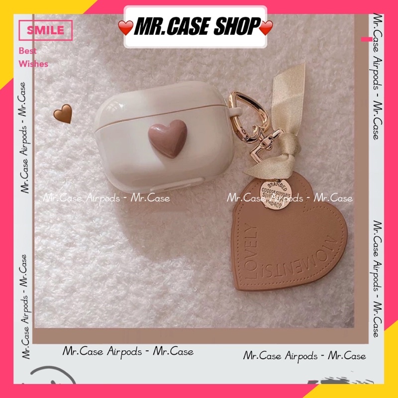 Case Airpods 1/2 /Pro Vỏ Ốp Tai Nghe Hình Tim Silicon Kèm Móc Khoá Tim  - Mr.Case AirPods