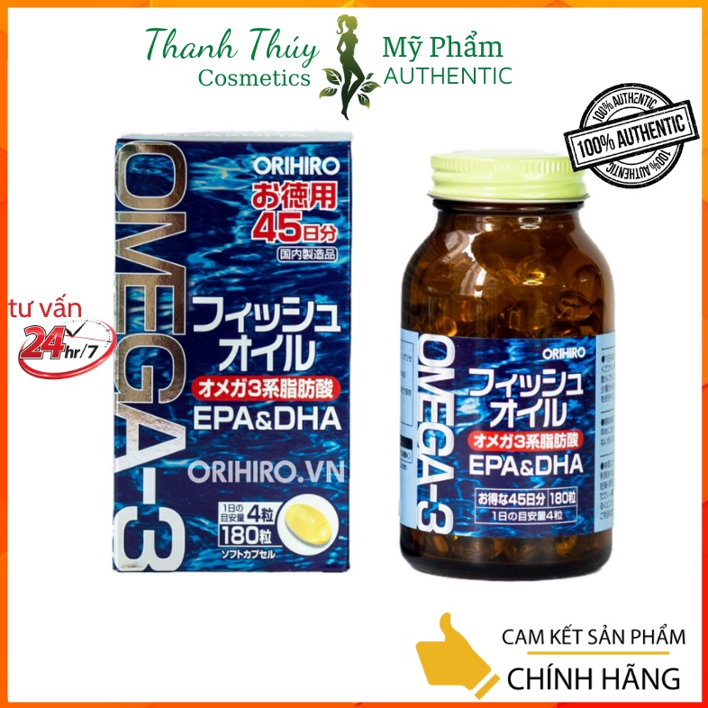 Viên Uống Dầu cá Omega 3 Orihiro fish oil, Omega 3 EPA & DHA Orihiro Nhật Bản hộp 180 viên