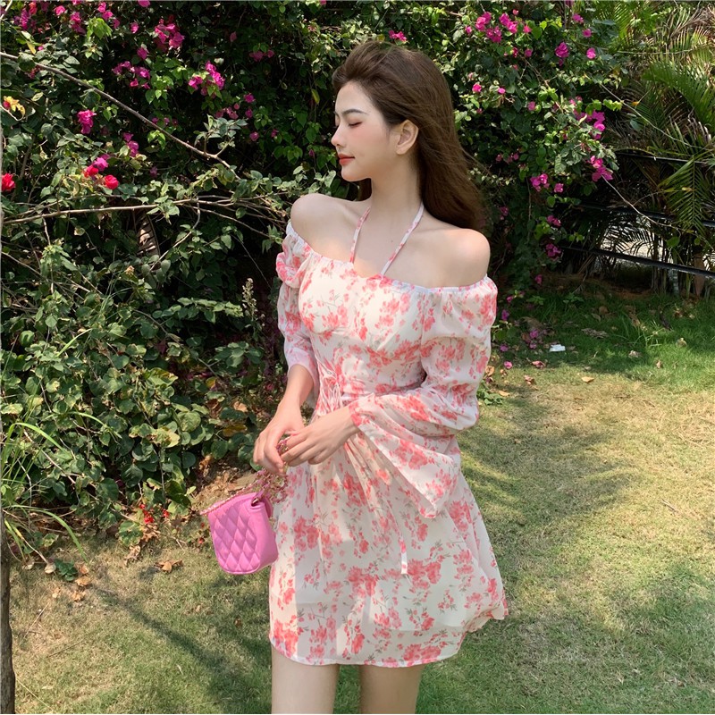 Đầm dáng xòe hoa nhí tay dài mini Emilyshop ulzzang