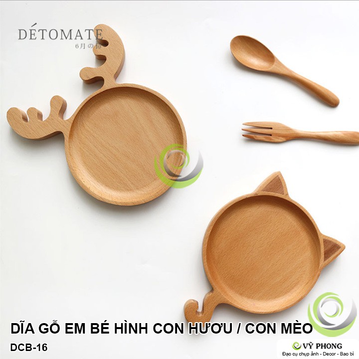 DĨA GỖ EM BÉ HÌNH CON HƯƠU / CON MÈO STYLE NHẬT TRANG TRÍ BẾP ĐẠO CỤ CHỤP ẢNH SẢN PHẨM INS DCB-16