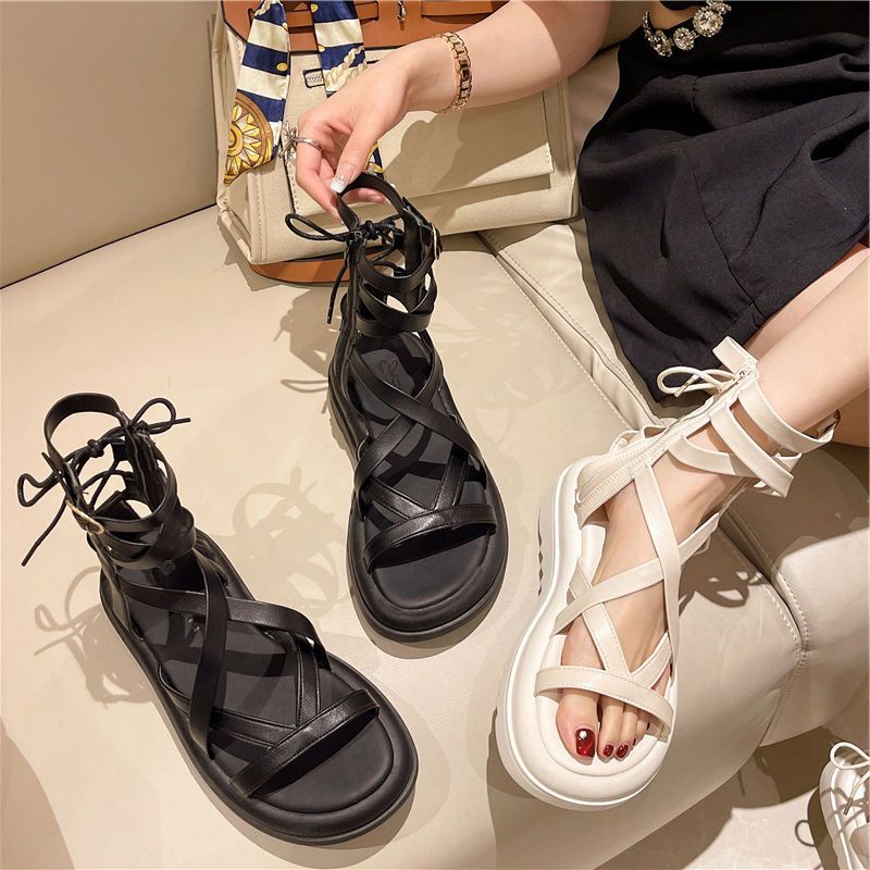 Giày Sandal Đế Phẳng Dày Mùa Hè Hở Ngón Quai Chéo Phong Cách Mới Cho Nữ Dễ Phối Đồ