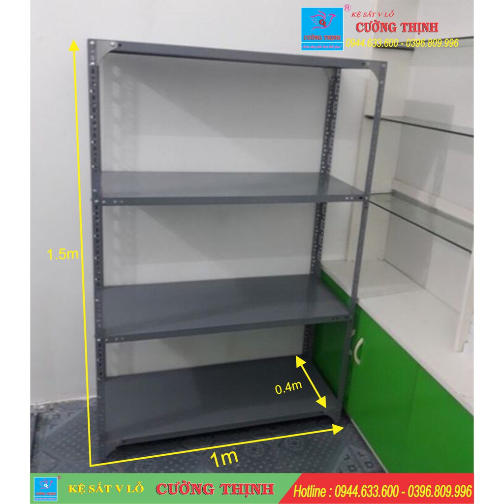 Kệ sắt V lỗ, Cao 1,5m x Dài 1m, Rộng 40cm,4 tầng, gọn gàng ngăn lắp, tối ưu không gian.