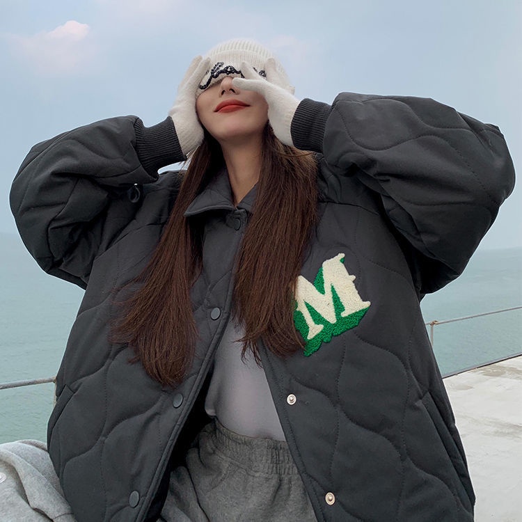 Áo Khoác Bóng Chày Cotton Dày Dặn Thêu Chữ Phong Cách Mới Cho Nữ